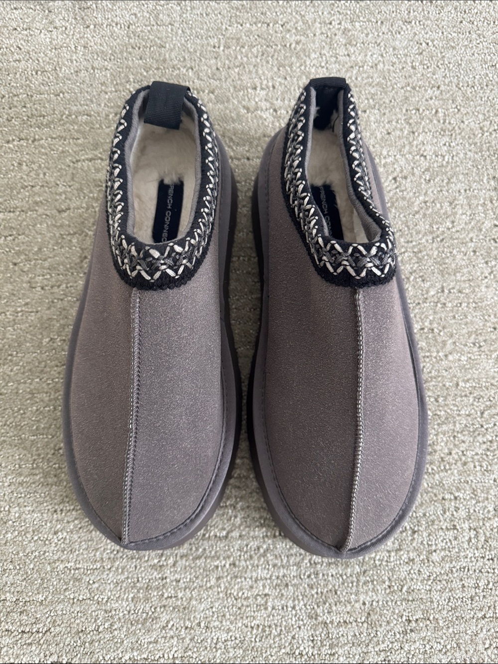 French Connection Women's Gray Slip-On Mule Clogs with Braided Trim